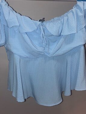 Fashion to Figure Pale Blue Ruffle Off-Shoulder Tie-Front Blouse